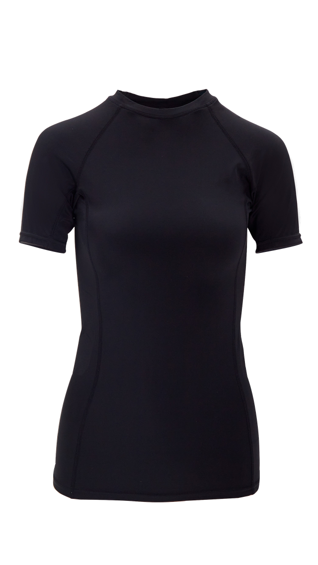 Rash Guards ajustados de manga corta negros para mujer